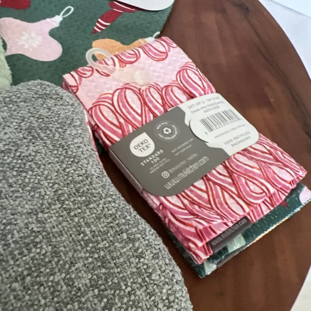 Vibe By MUkitchen 4 Pc Tea Towel Cloths Scrub New Recycled Material Xmas Holiday